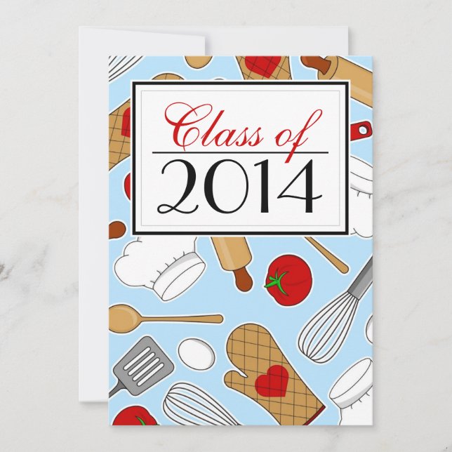 Cute Culinary School Graduation Invite Blue (Front)