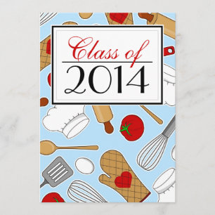 Cute Culinary School Graduation Invite Blue