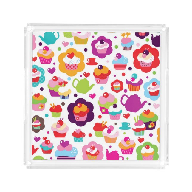 Cute cup cake and tea pot acrylic tray (Front)