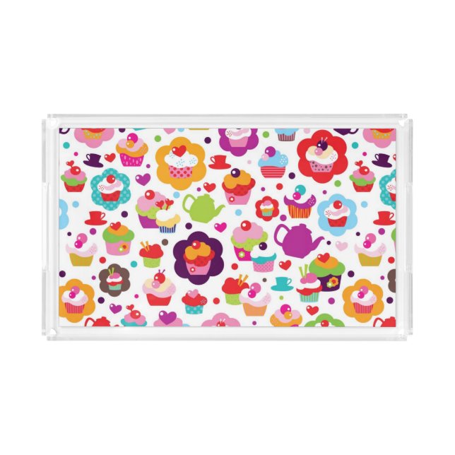 Cute cup cake and tea pot acrylic tray (Front)