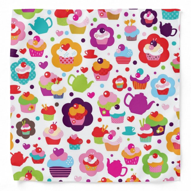 Cute cup cake and tea pot bandana (Front)