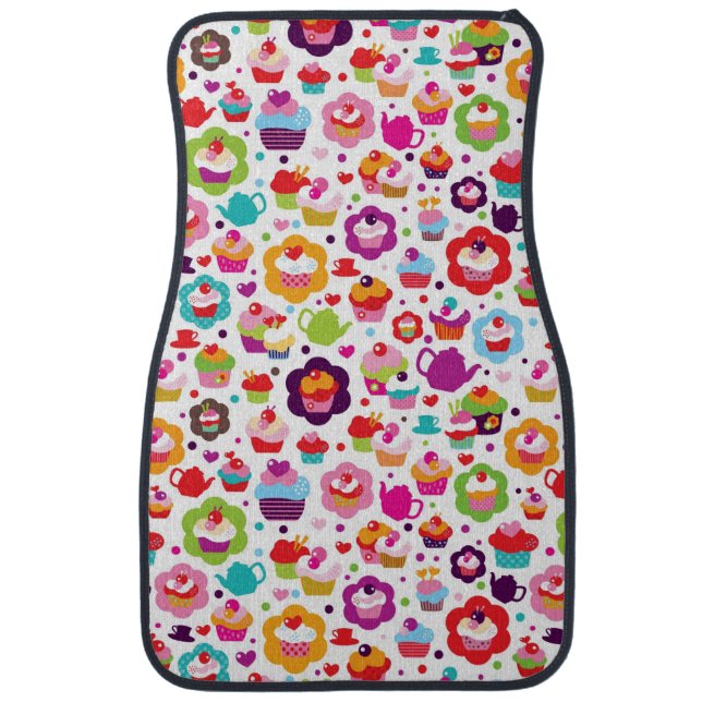 Cute cup cake and tea pot car mat (Front)