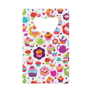 Cute cup cake and tea pot credit card bottle opener