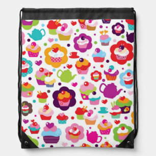 Cute cup cake and tea pot drawstring bag