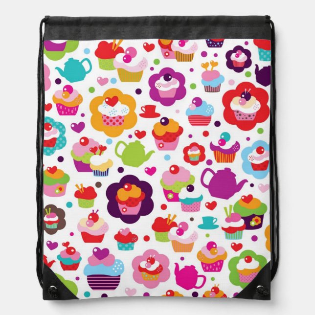 Cute cup cake and tea pot drawstring bag (Front)