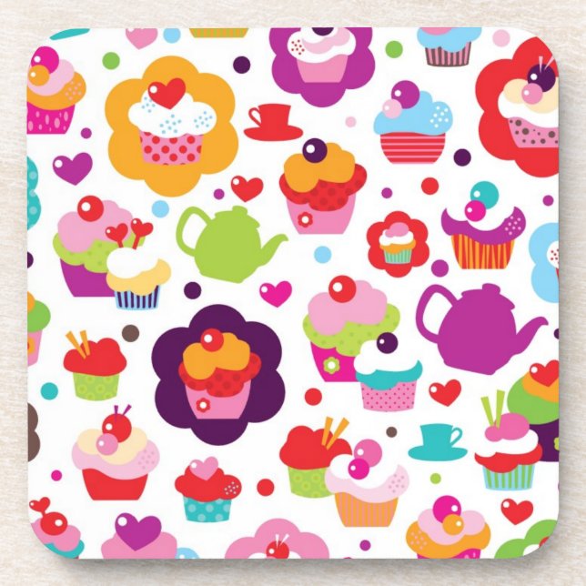 Cute cup cake and tea pot drink coaster (Front)