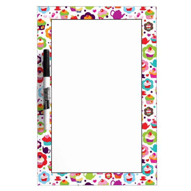 Cute cup cake and tea pot dry erase board (Front)