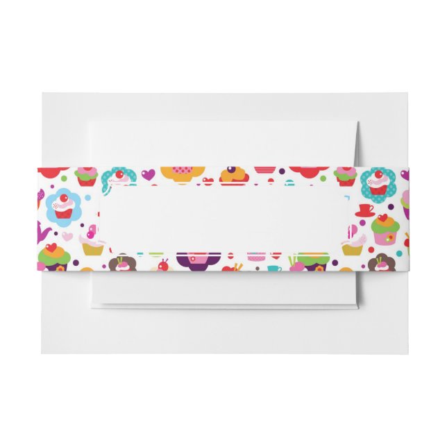 Cute cup cake and tea pot invitation belly band (Front Example)