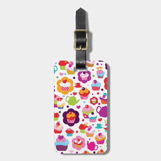Cute cup cake and tea pot luggage tag (Front Vertical)