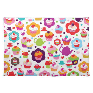 Cute cup cake and tea pot placemat
