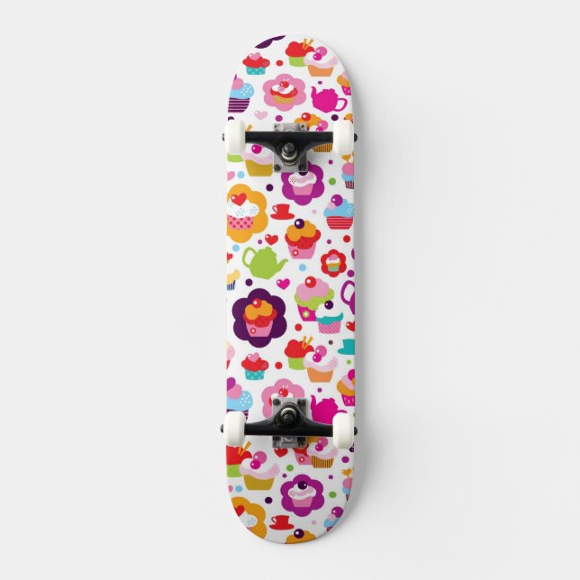 Cute cup cake and tea pot skateboard deck (Front)