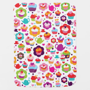 Cute cup cake and tea pot stroller blanket