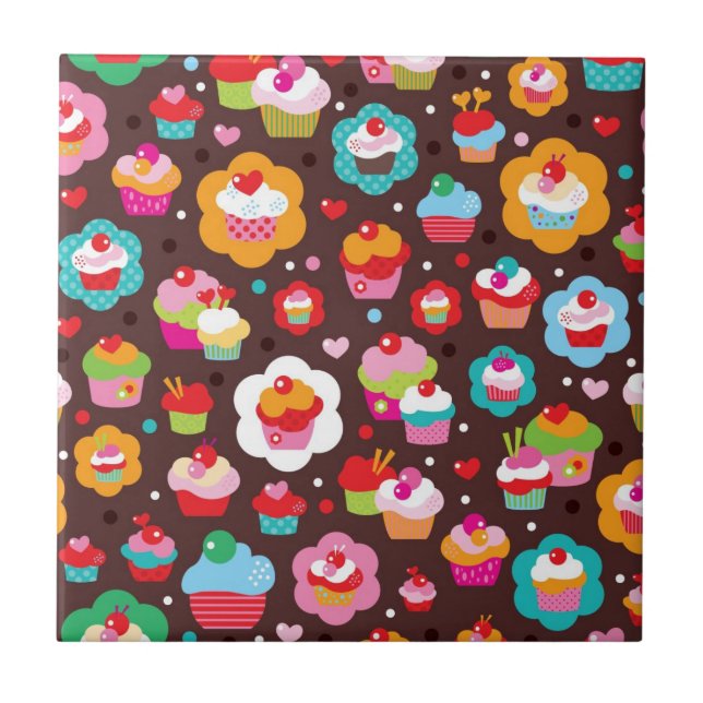 Cute Cup Cake Pattern Ceramic Tile (Front)