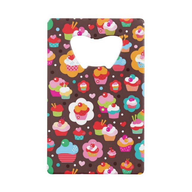Cute Cup Cake Pattern Credit Card Bottle Opener (Front)