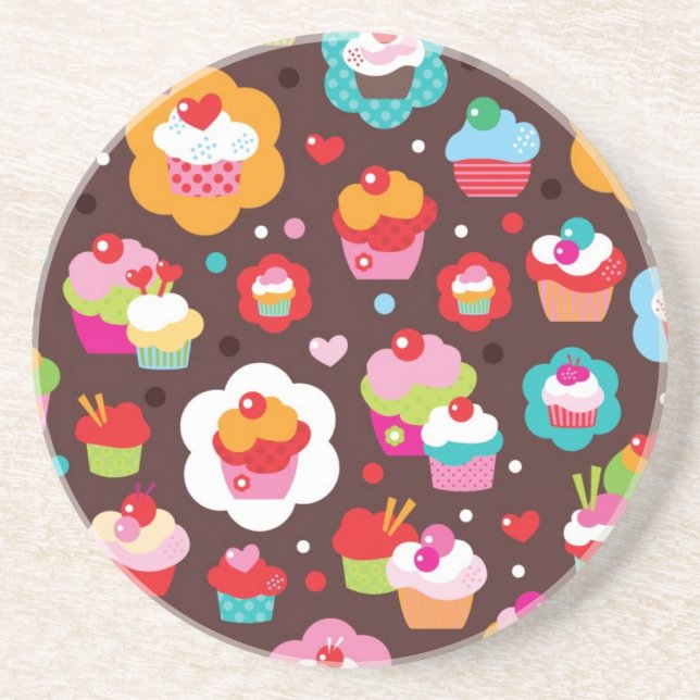 Cute Cup Cake Pattern Drink Coaster (Front)