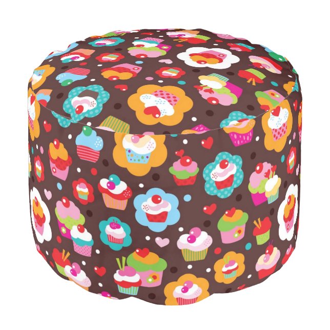 Cute Cup Cake Pattern Pouf (Angled Front)