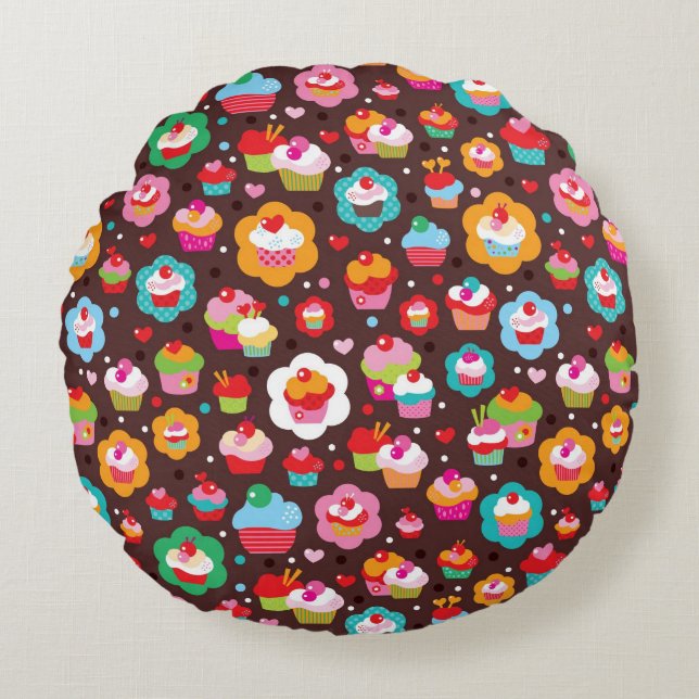 Cute Cup Cake Pattern Round Pillow (Front)