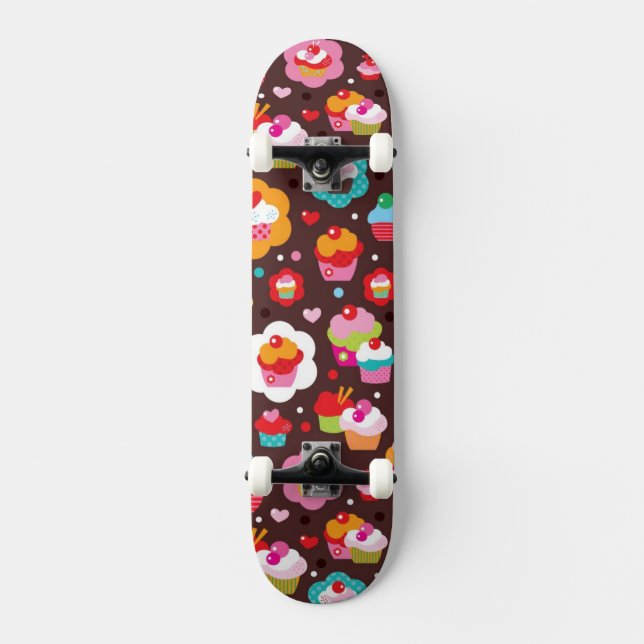 Cute Cup Cake Pattern Skateboard Deck (Front)
