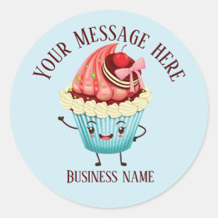 Cute cupcake add message business name  classic round sticker