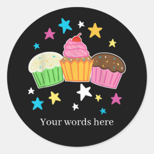 Cute cupcake add text classic round sticker