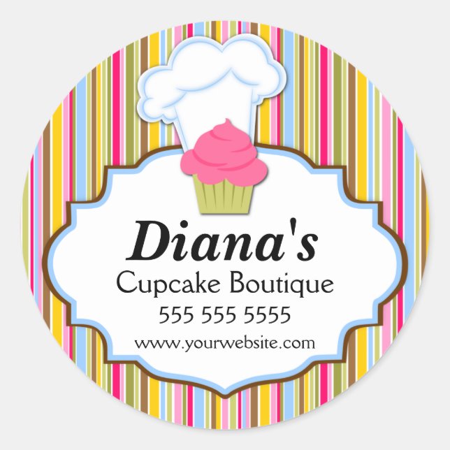 Cute Cupcake and Baker's Hat Bakery Box Seals (Front)