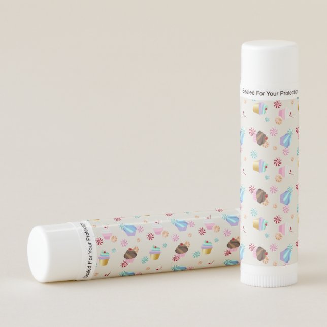 Cute Cupcake and Candy Pattern for Birthday Party Lip Balm (Front)