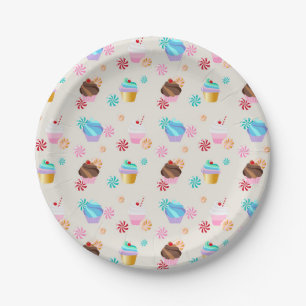 Cute Cupcake and Candy Pattern for Birthday Party Paper Plates