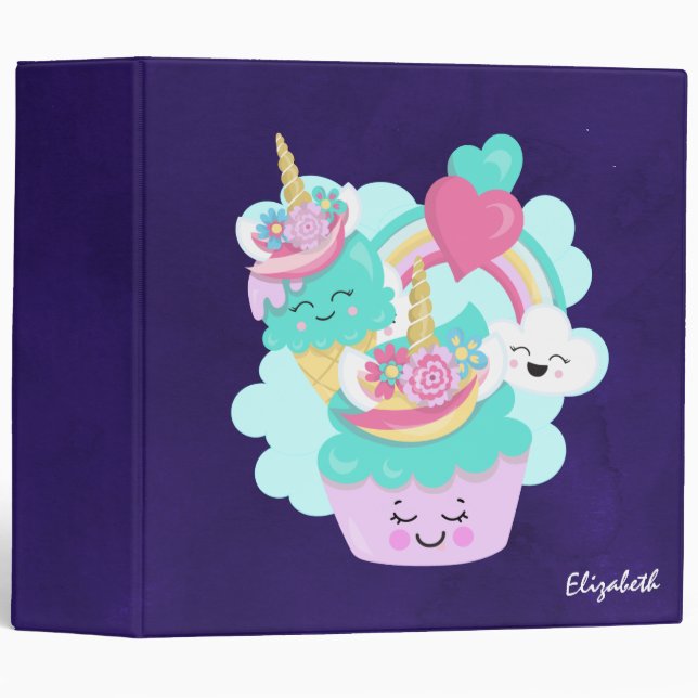 Cute Cupcake and Happy Ice Cream 3 Ring Binder (Front/Spine)