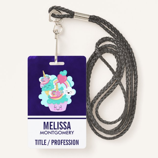 Cute Cupcake and Happy Ice Cream Badge (Front with Lanyard)