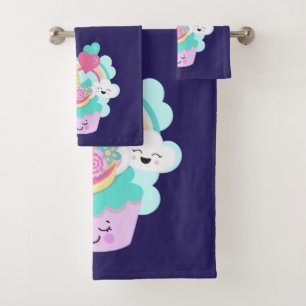Cute Cupcake and Happy Ice Cream Bath Towel Set