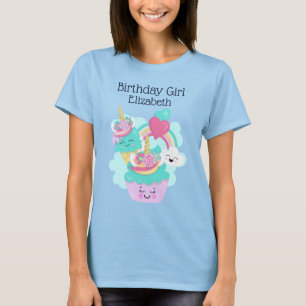 Cute Cupcake and Happy Ice Cream Birthday Girl T-Shirt