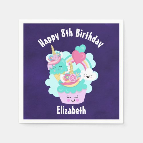 Cute Cupcake and Happy Ice Cream Birthday Napkins