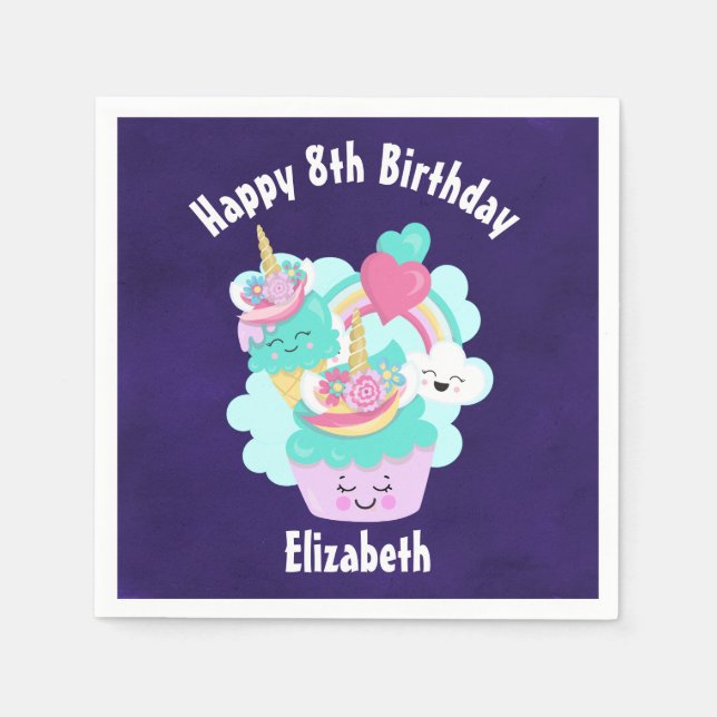 Cute Cupcake and Happy Ice Cream Birthday Napkins (Front)