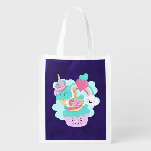 Cute Cupcake and Happy Ice Cream Grocery Bag
