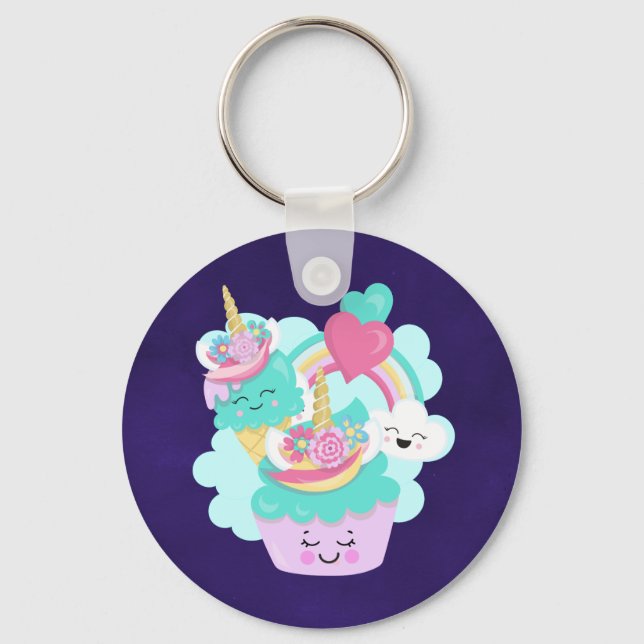 Cute Cupcake and Happy Ice Cream Keychain (Front)