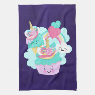 Cute Cupcake and Happy Ice Cream Kitchen Towel