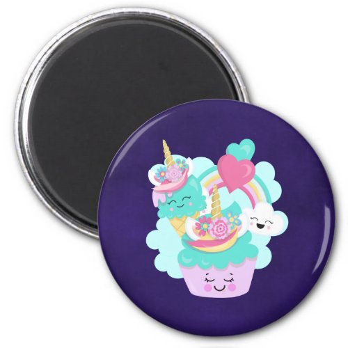 Cute Cupcake and Happy Ice Cream Magnet