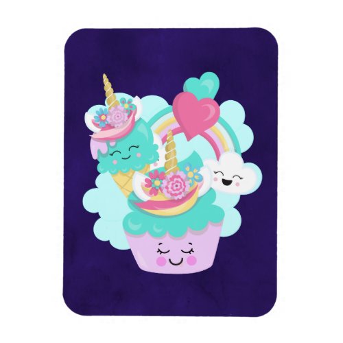 Cute Cupcake and Happy Ice Cream Magnet