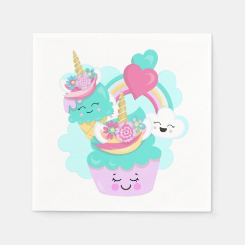 Cute Cupcake and Happy Ice Cream Napkins