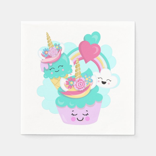Cute Cupcake and Happy Ice Cream Napkins (Front)