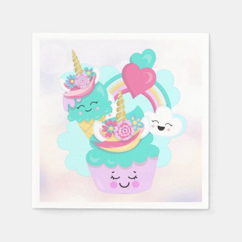 Cute Cupcake and Happy Ice Cream Napkins