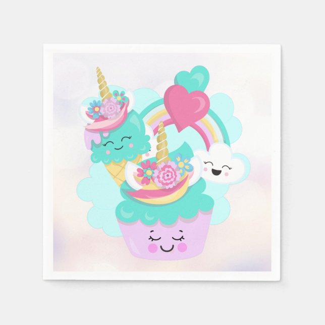 Cute Cupcake and Happy Ice Cream Napkins (Front)