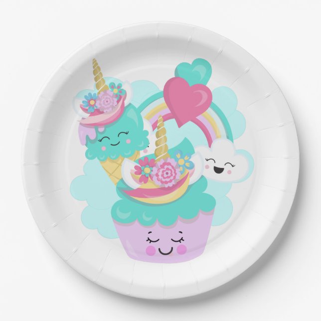 Cute Cupcake and Happy Ice Cream Paper Plates (Front)