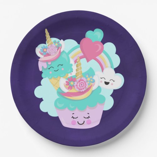 Cute Cupcake and Happy Ice Cream Paper Plates
