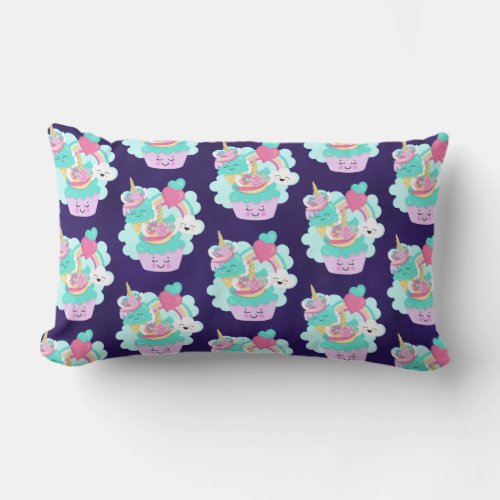 Cute Cupcake and Happy Ice Cream Pattern Lumbar Pillow