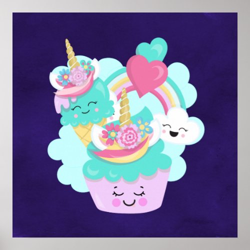 Cute Cupcake and Happy Ice Cream Poster