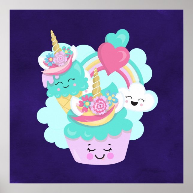 Cute Cupcake and Happy Ice Cream Poster (Front)