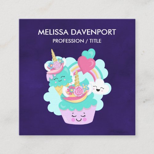 Cute Cupcake and Happy Ice Cream Square Business Card