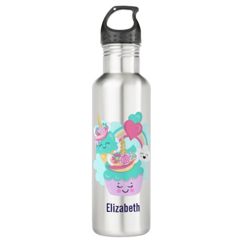 Cute Cupcake and Happy Ice Cream Stainless Steel Water Bottle