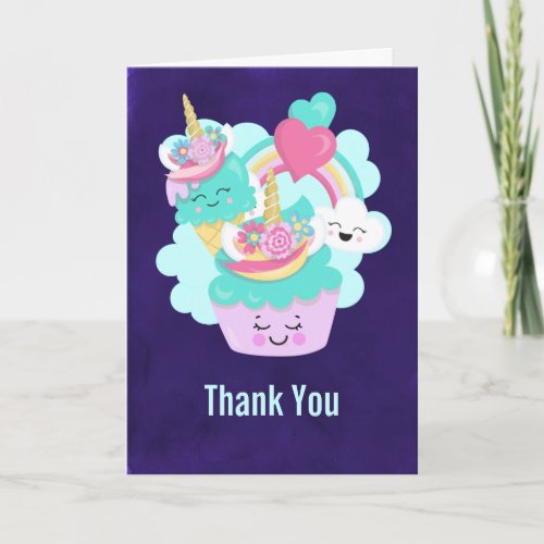 Cute Cupcake and Happy Ice Cream Thank You Card